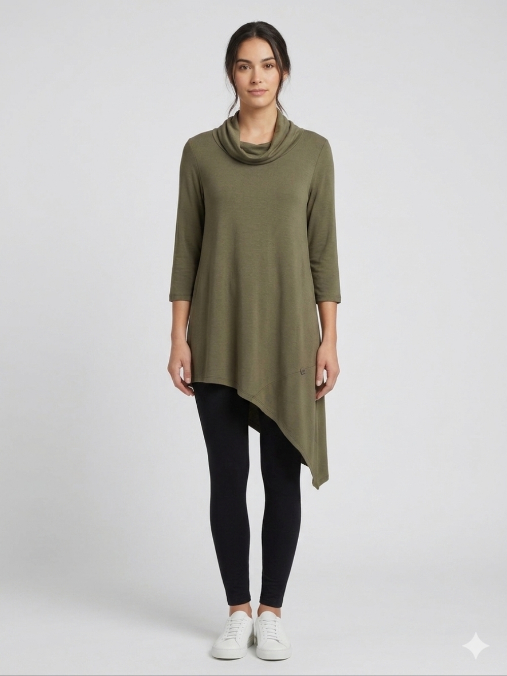 Pure Essence Bamboo Asymmetric Cowl Neck Tunic L Lagenlook Boho Hippie